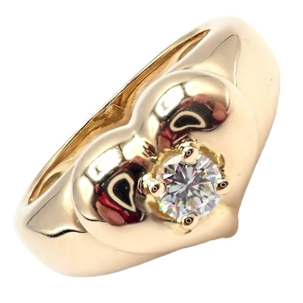 Authentic Van Cleef & Arpels 18k Yellow Gold Diamond Heart Ring